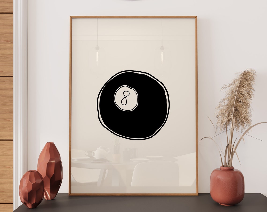 Magic 8 Ball Single Hand Drawn Minimalist Black Billiards Poster