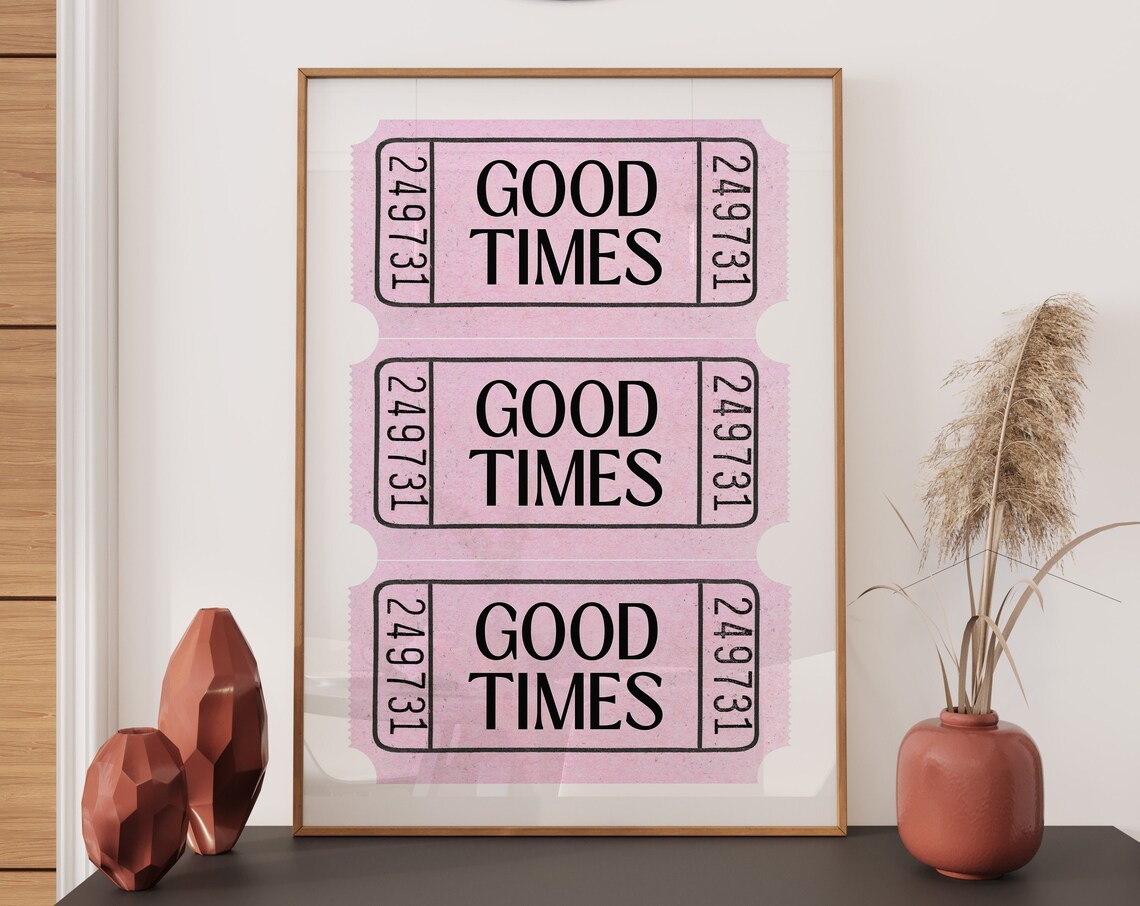 Pink Good Times Retro Ticket Trio Preppy Aesthetic Wall Poster