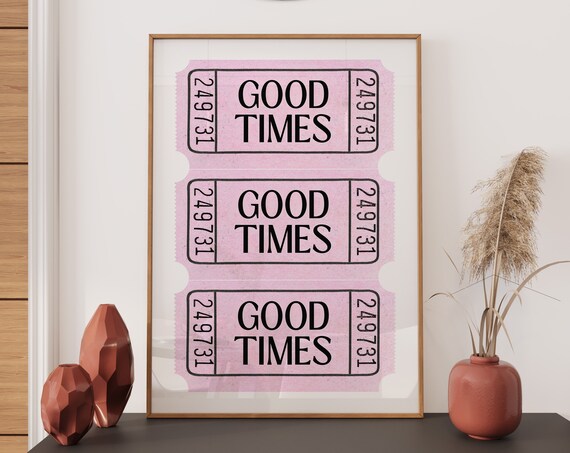 Pink Good Times Retro Ticket Trio Preppy Aesthetic Wall Poster