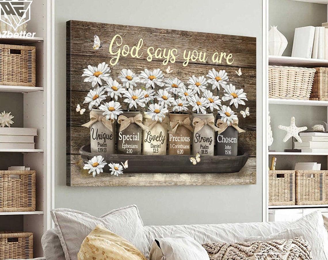 God Says You Are Mason Jars Daisies Farmhouse Tray Scripture Poster - Image 5