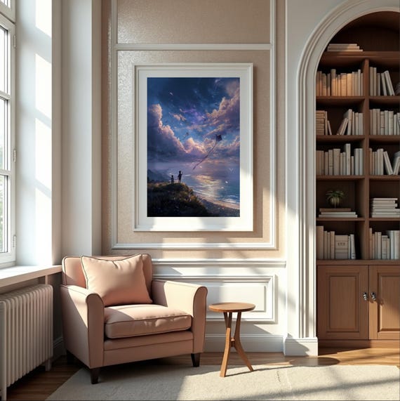 Ghibli Style Anime Sunset Print Kite Dreams Landscape 5 Sizes