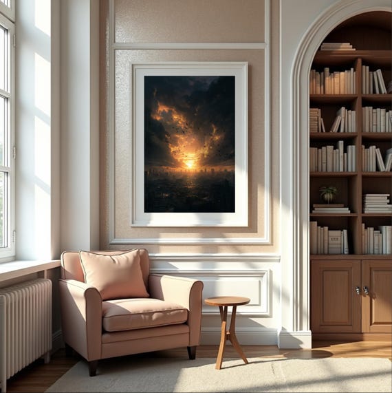 Anime Cityscape Sunset Print Cinematic Skyline Wall Art 5 Sizes