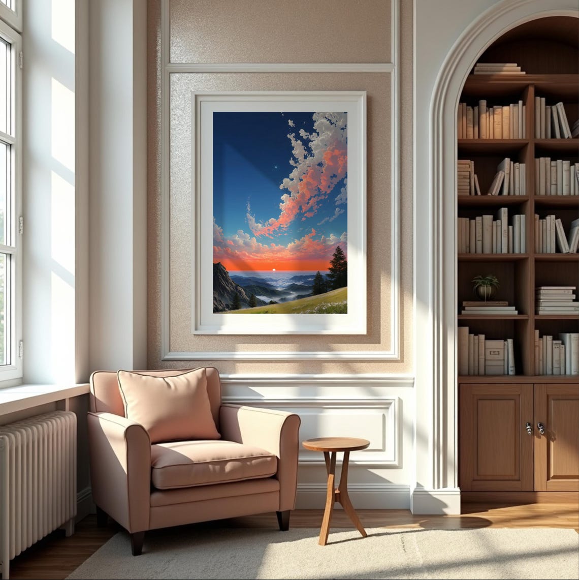 Ghibli Inspired Sunrise Print Anime Cloudscape Mountain Art 5 Sizes