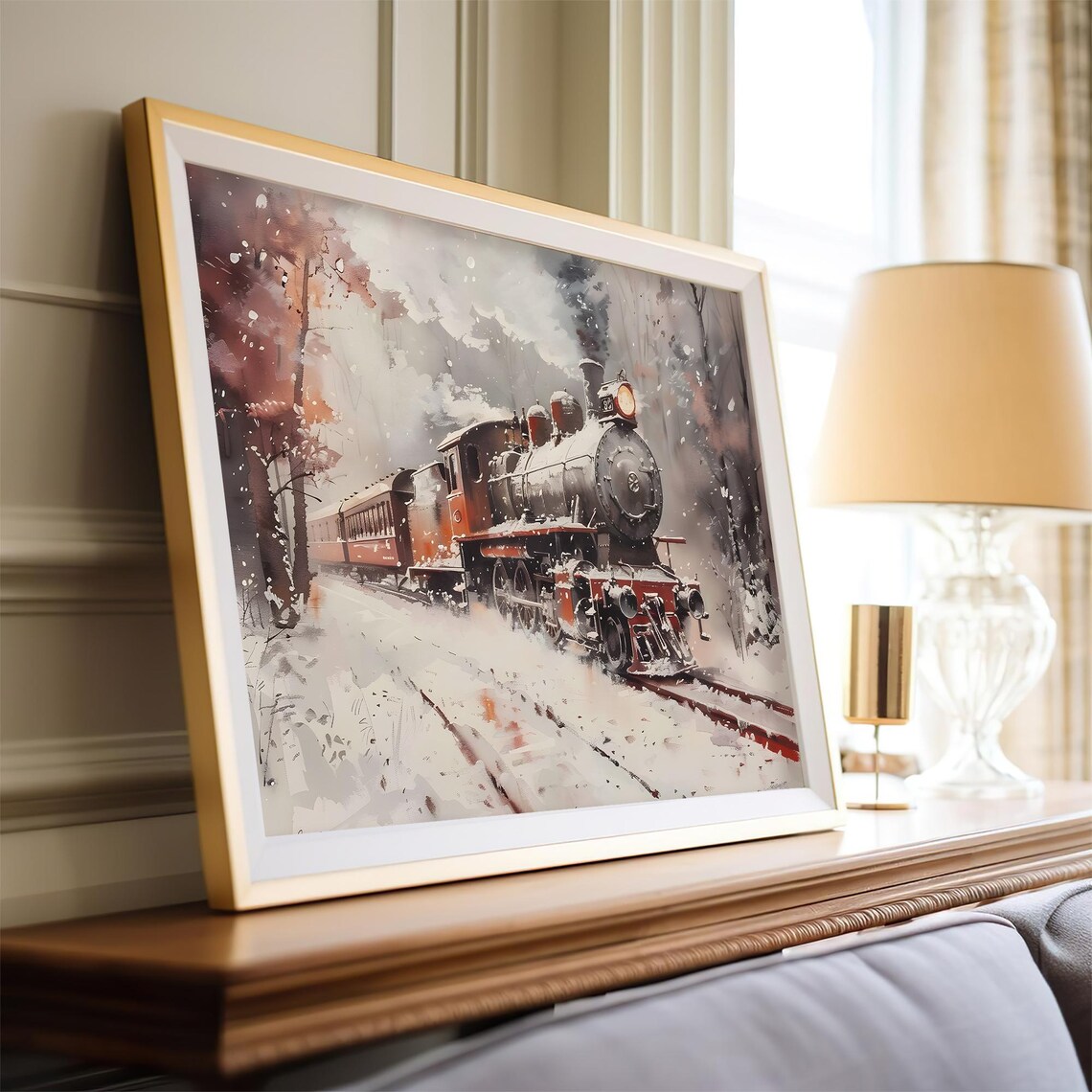 Vintage Red Steam Train Traveling Through a Snowy Forest Poster - Image 4