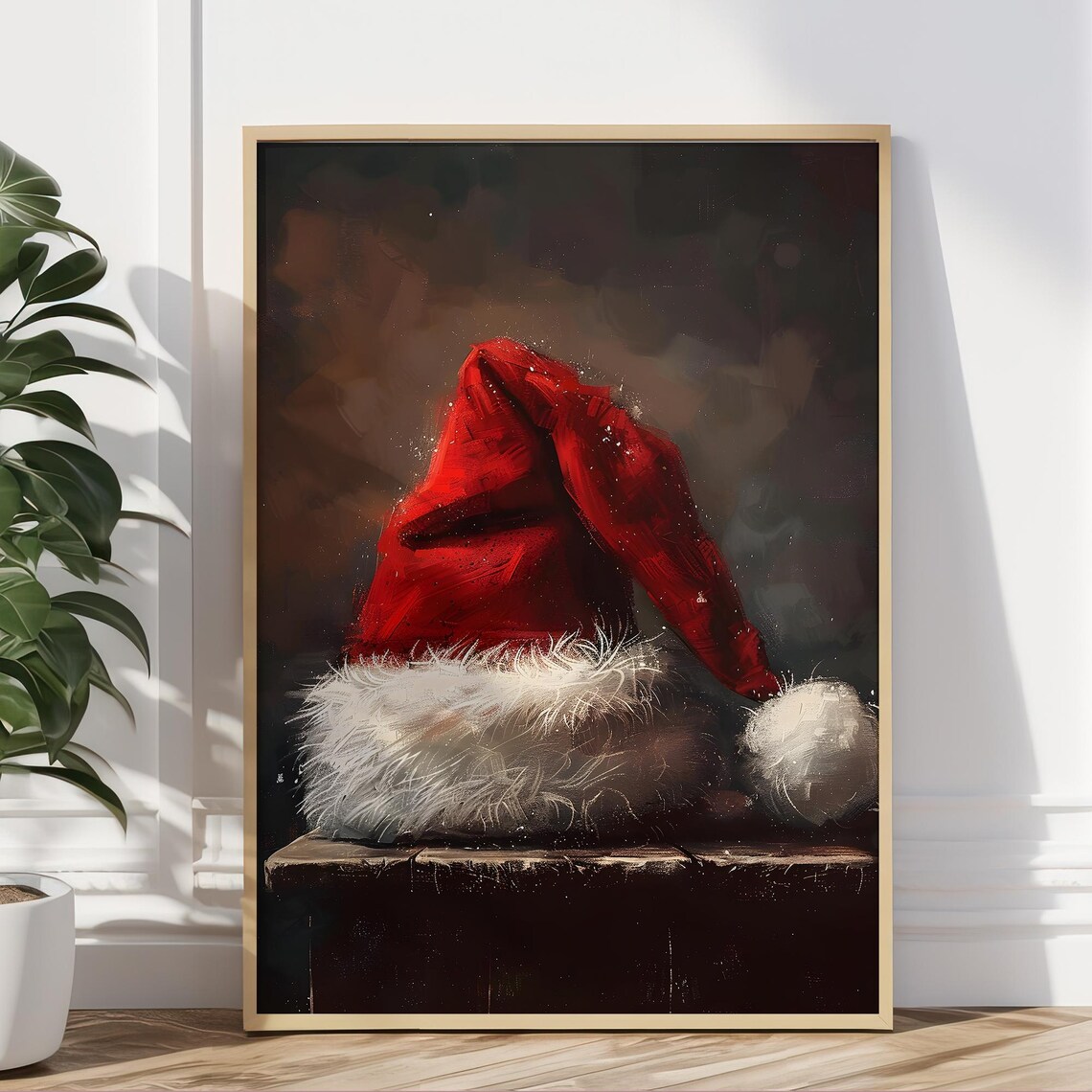 Santa Hat Still Life Moody Vintage Christmas Painting Wall Art - Image 5