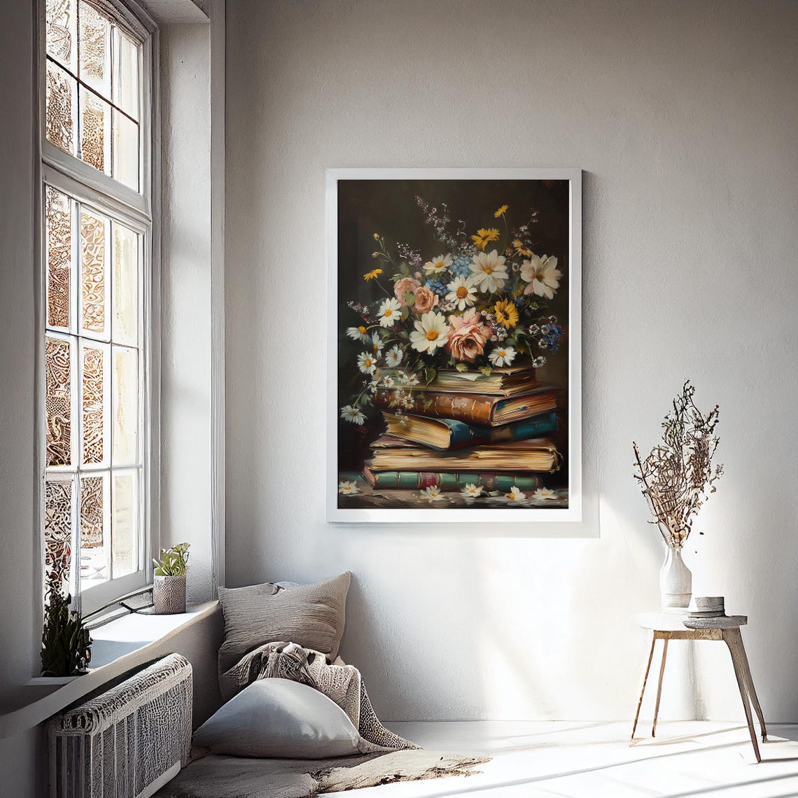 Wildflowers And Books Vintage Painting Christmas Print Farmhouse Christmas Christmas Wall Art Vp0124 - Image 2