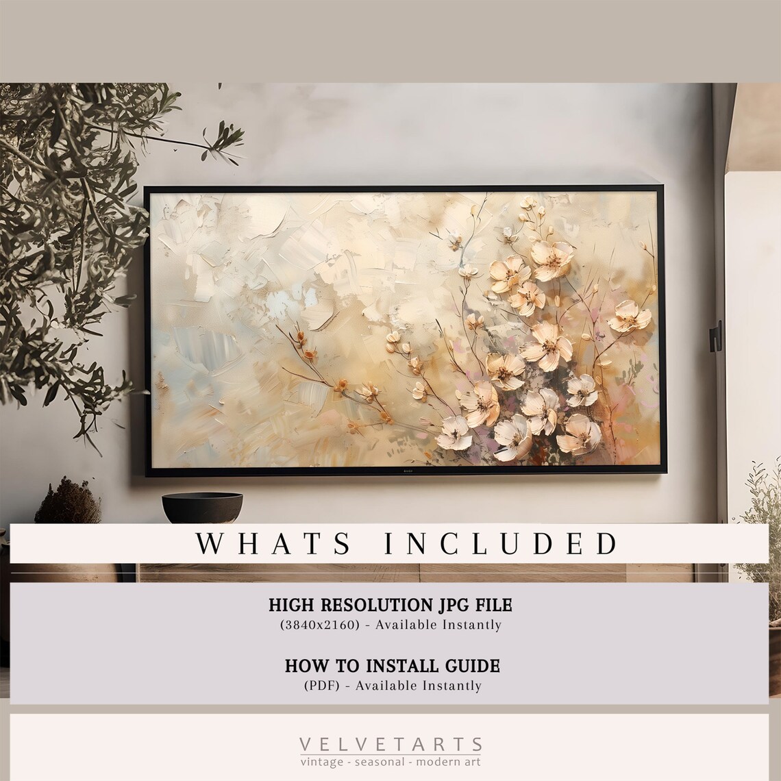 Cream Blossoms Textured Neutral Floral Farmhouse Painting Wall Art - Image 4