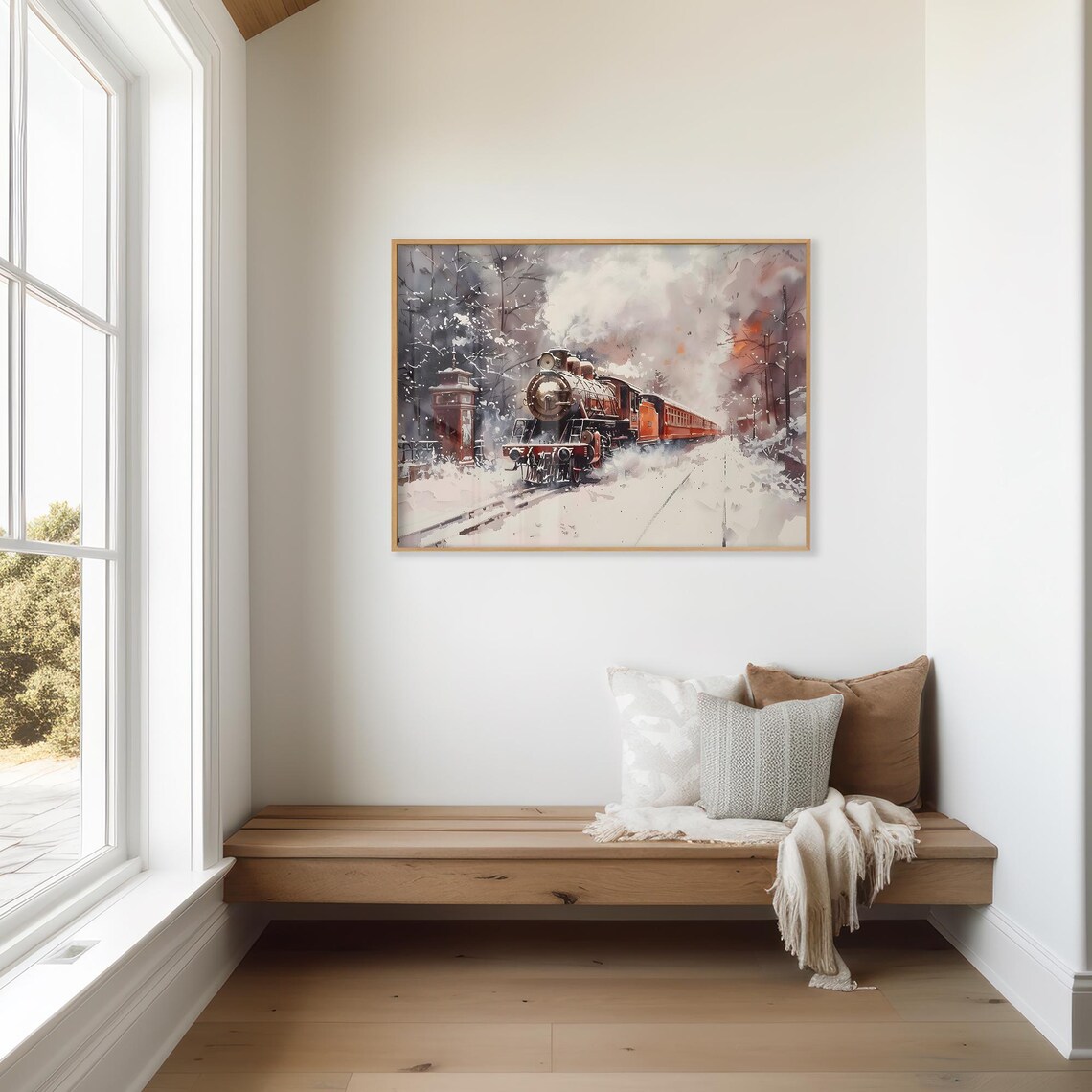 Vintage Steam Train Snowy Winter Landscape Christmas Wall Art Poster - Image 3