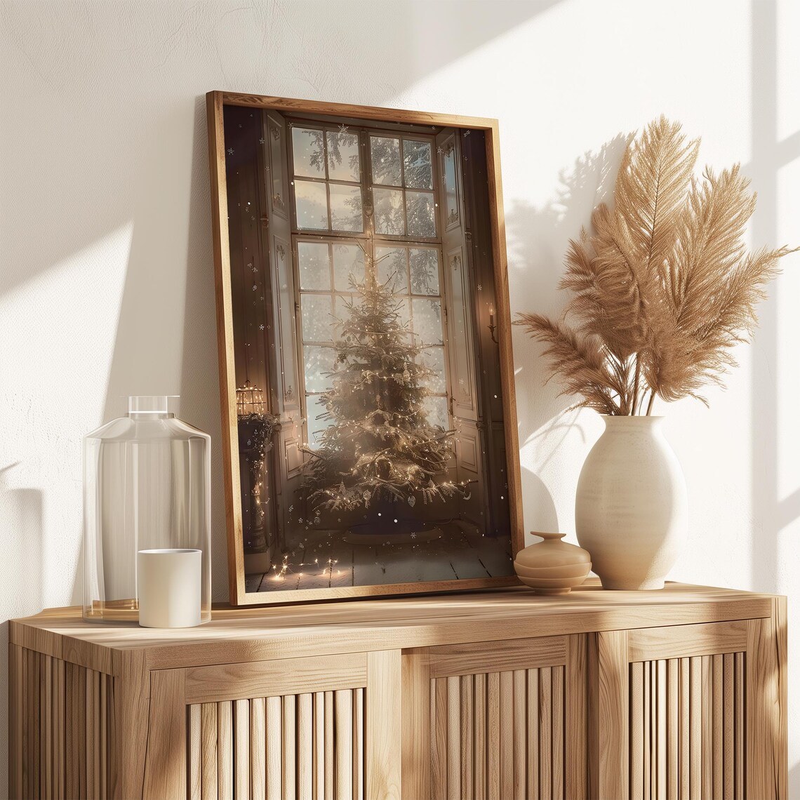 Christmas Tree In Window Glowing Lights Winter Night Painting Print - Image 3