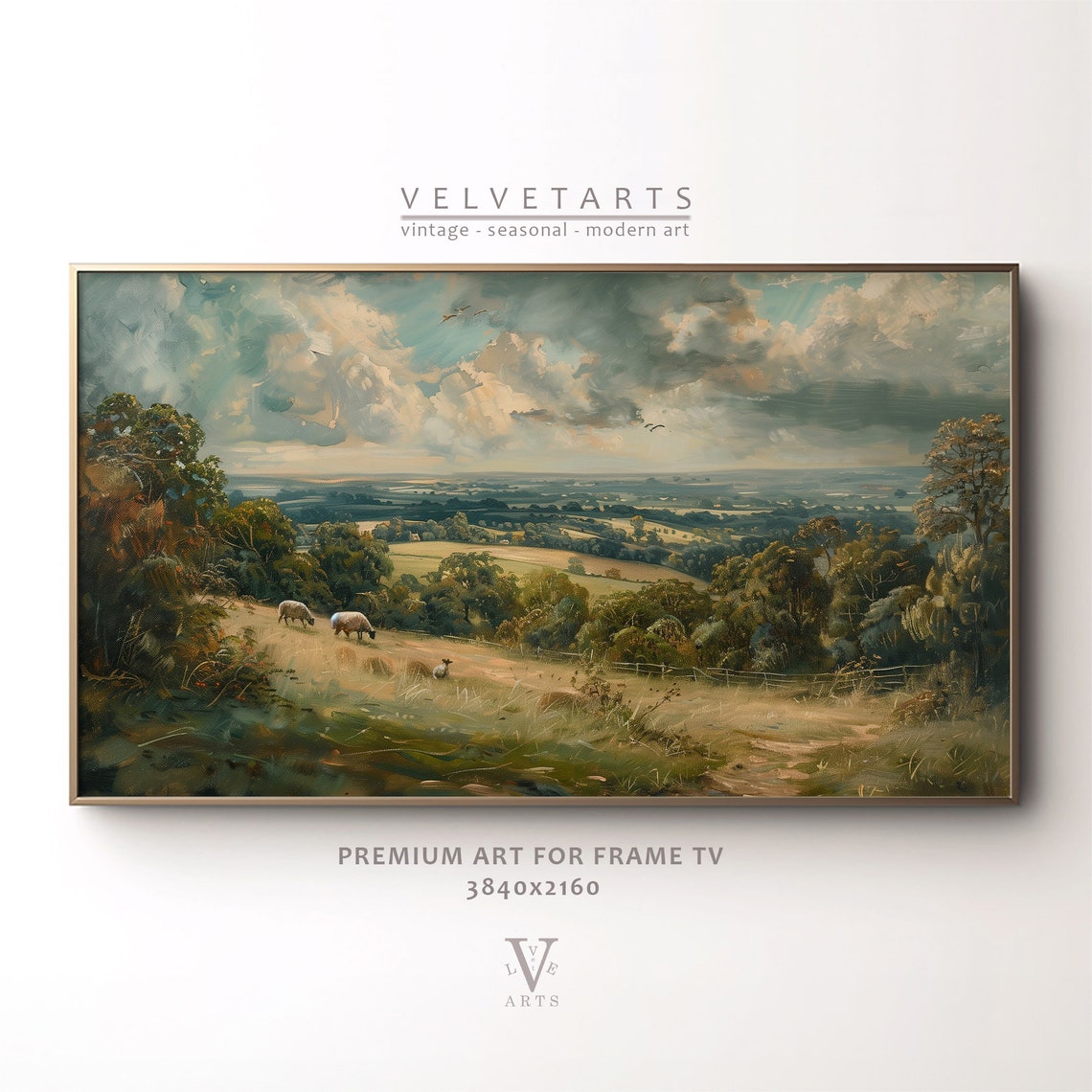 Frame Tv Art English Vista Summer Landscape Art Vintage Landscape Antique Oil Farmhouse Painting Tv0115