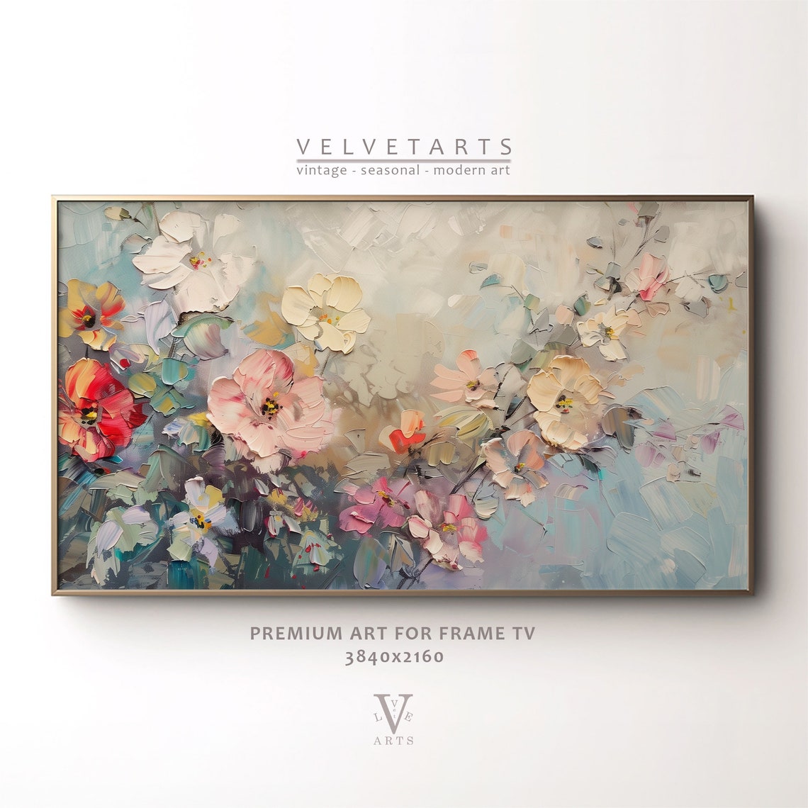Colorful Floral Palette Abstract Bouquet Impasto Painting Wall Art