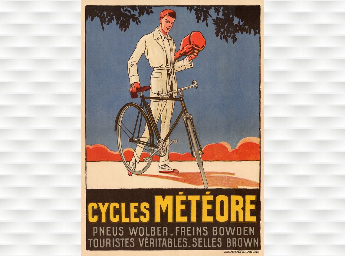 Cycles Meteore Pneus Wolber French Vintage Bicycle Advertising Poster