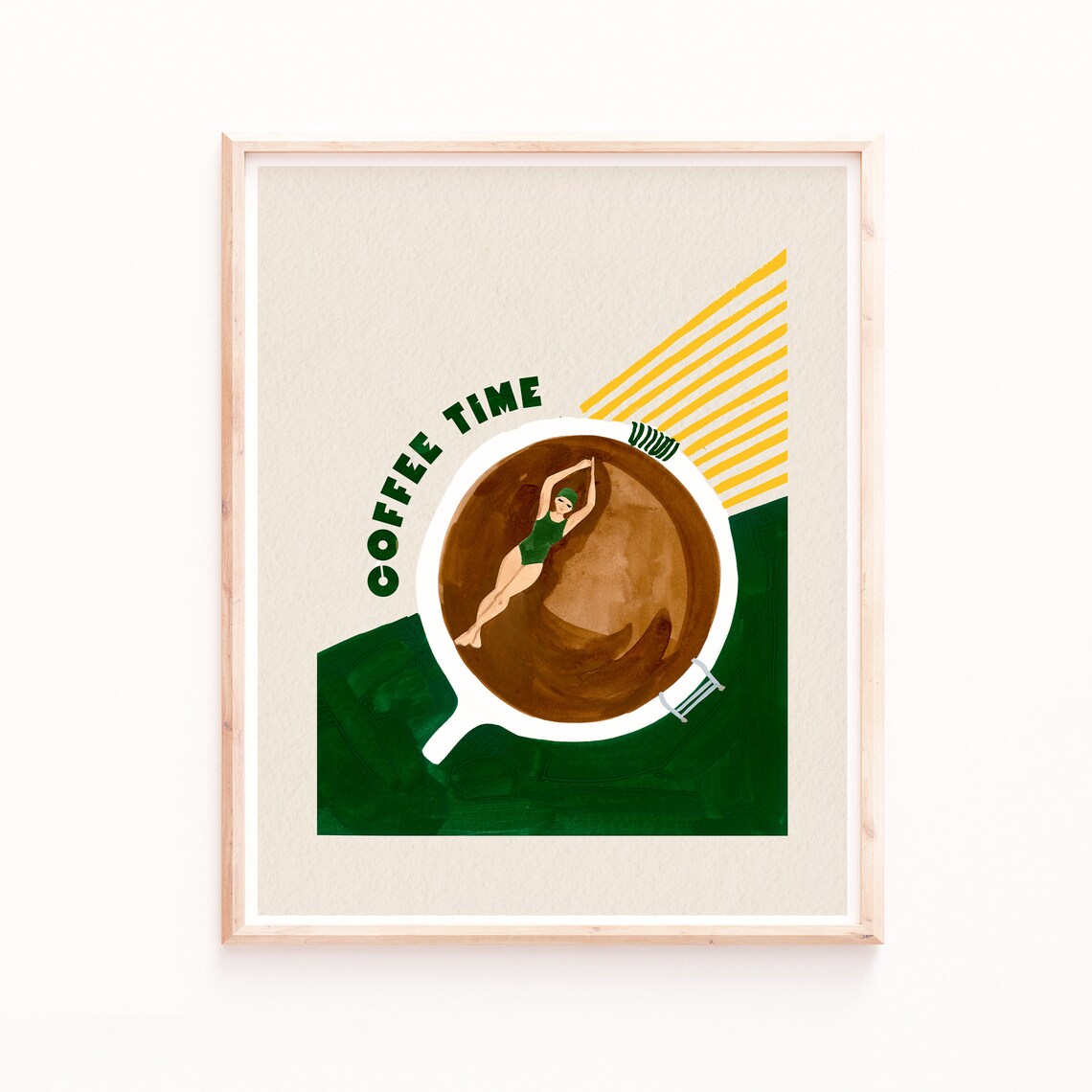 Coffee Retro Swimming Art Print, Kitchen Wall Art