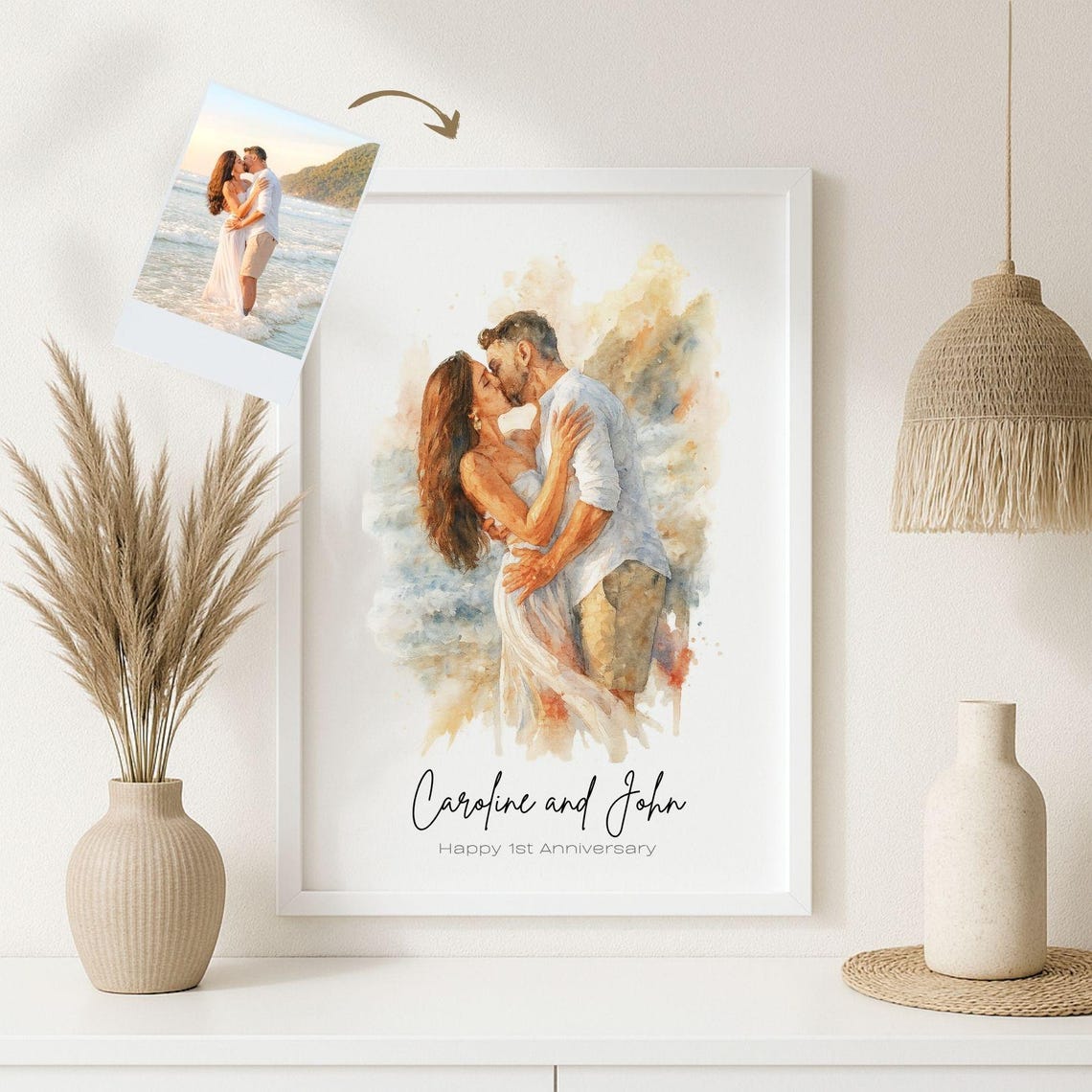 Custom Watercolor Couple Portrait From Photo Anniversary Gift Poster