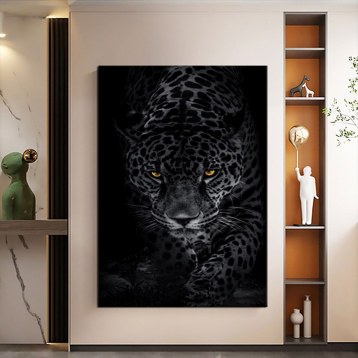 Black Leopard Golden Eyes Dark Dramatic Big Cat Wildlife Art Poster