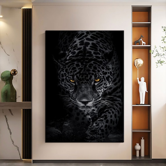 Black Leopard Golden Eyes Dark Dramatic Big Cat Wildlife Art Poster