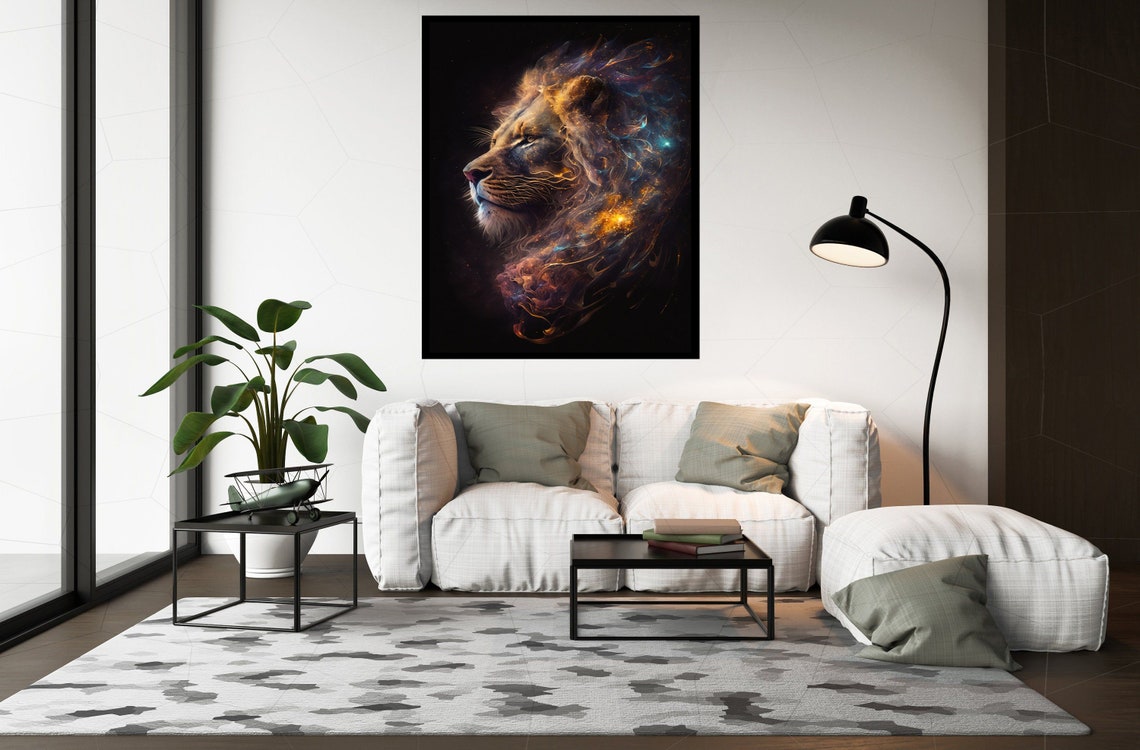 Majestic Lion Galaxy Mane Cosmic Space Surreal Wildlife Wall Poster - Image 2
