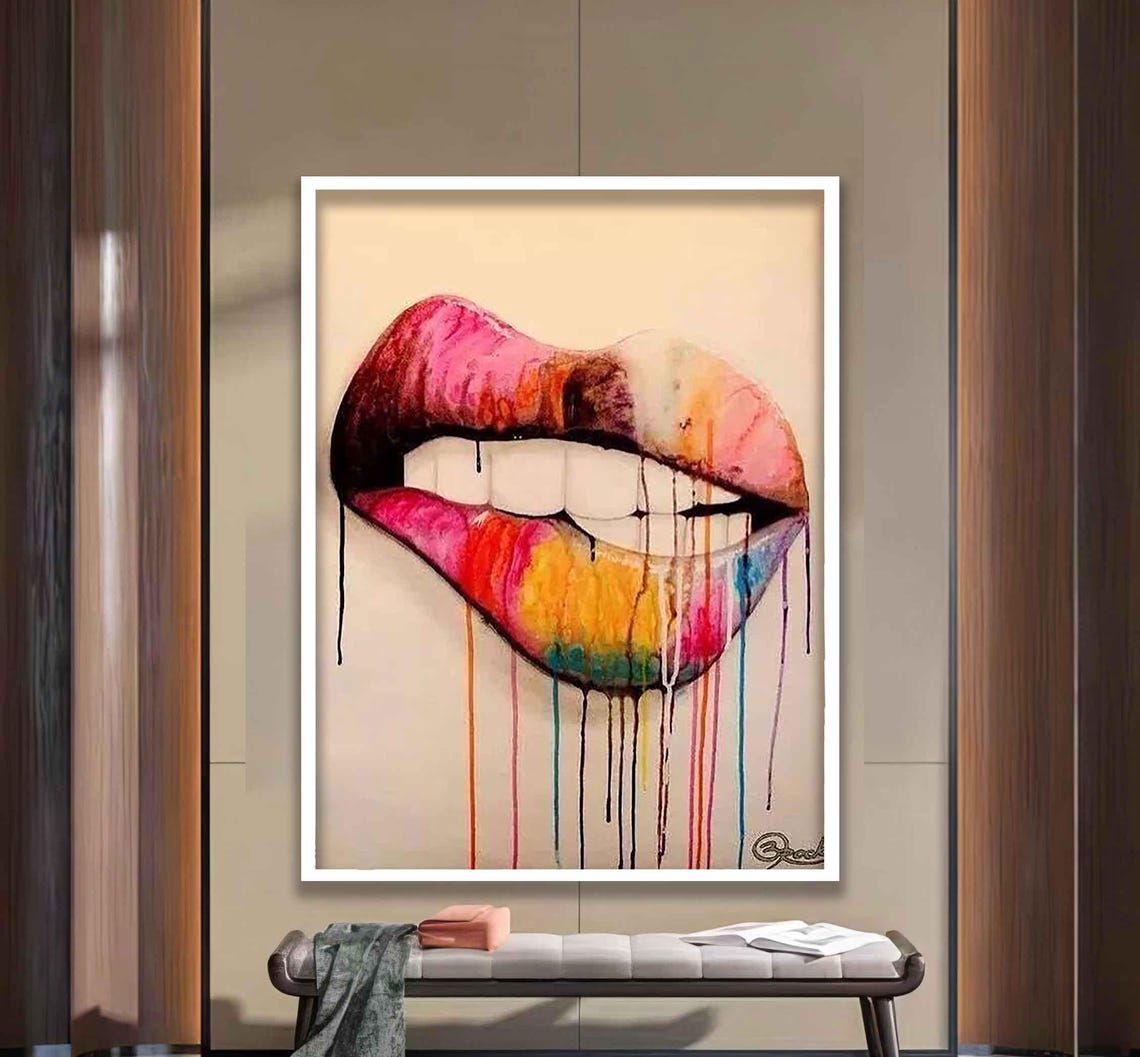 Rainbow Watercolor Lips Paint Drip Colorful Modern Beauty Poster - Image 3