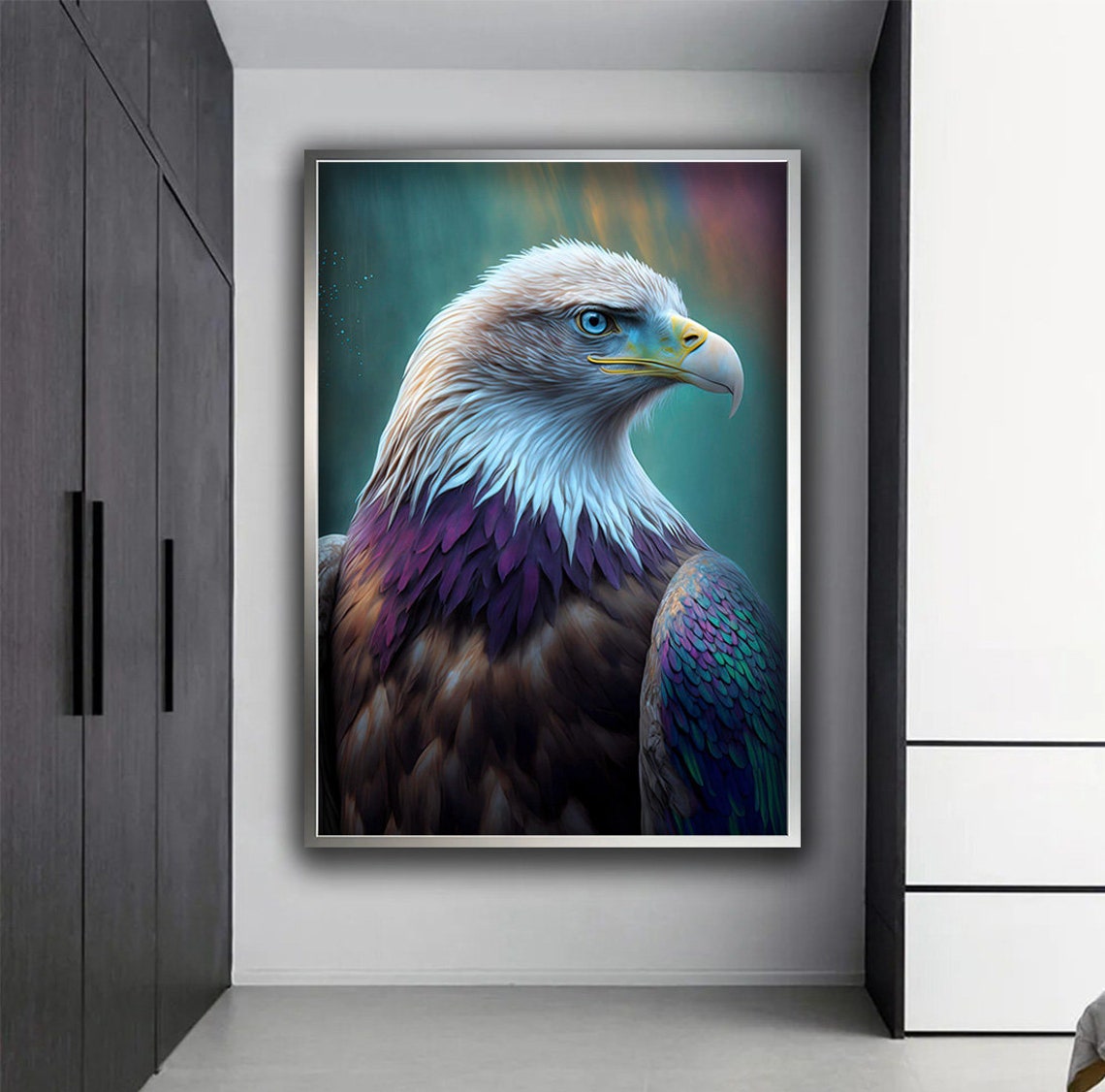 Majestic Colorful Eagle Portrait Teal Purple Wildlife Art Poster - Image 3