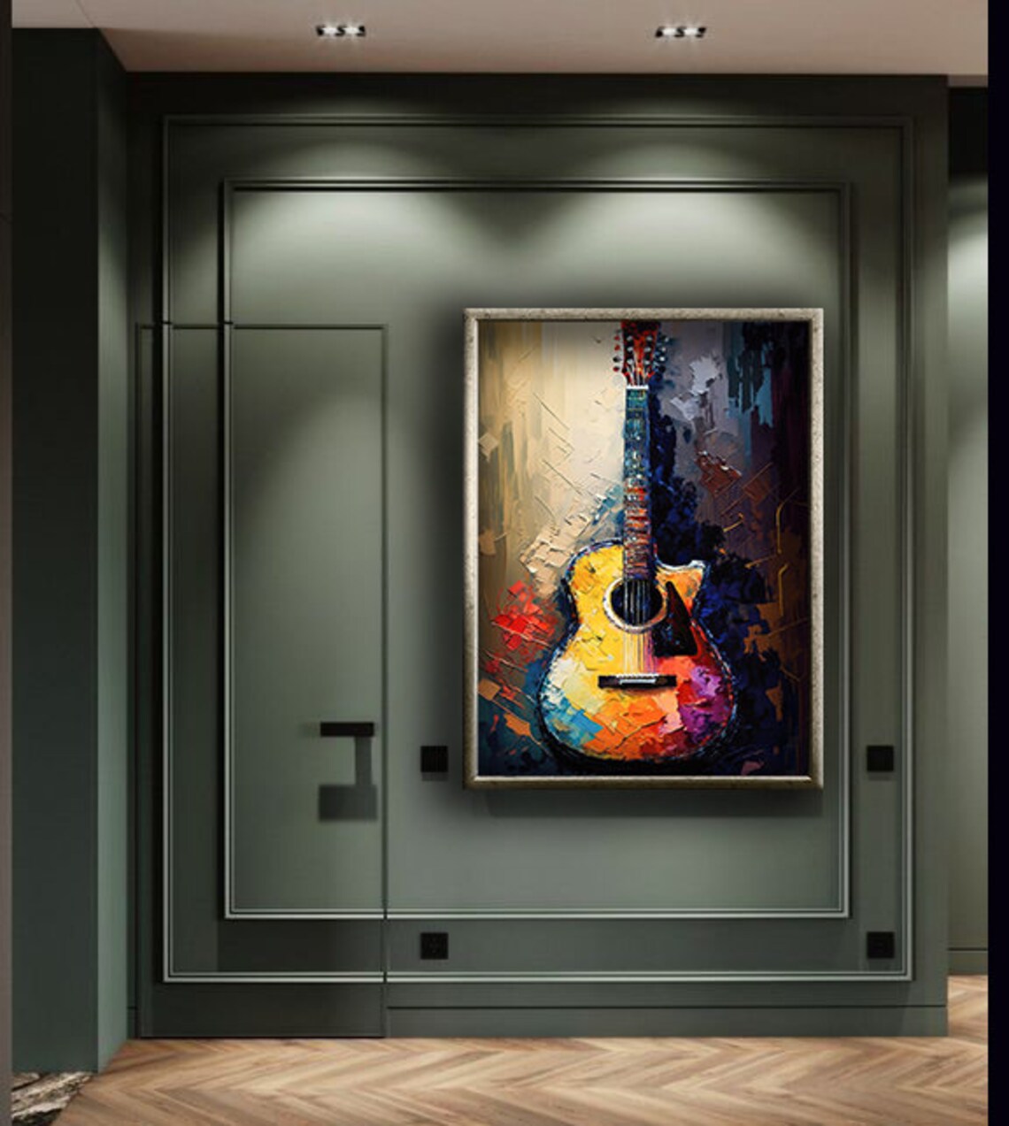 Acoustic Guitar Colorful Impasto Oil Painting Music Lover Decor Wall Poster - Image 4