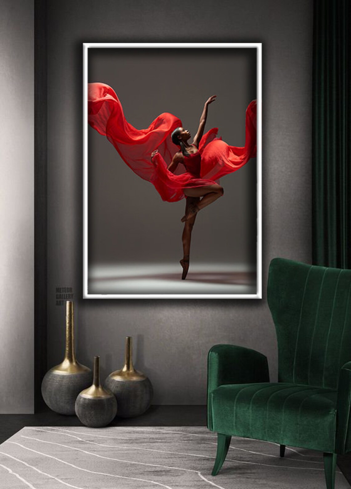 African Women Ballerina Wall Decor Ballerina In Red Dress Print Modern Wall Art Ready To Hang Painting - Image 4