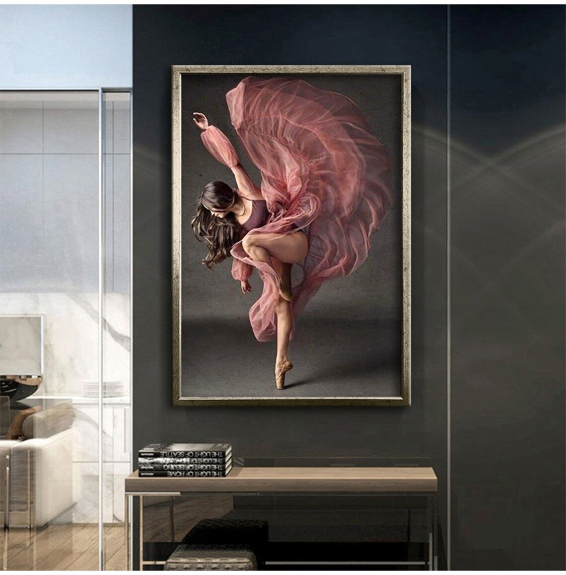 Ballerina Pink Flowing Dress Photography Leaping Dance Art Wall Poster - Image 3