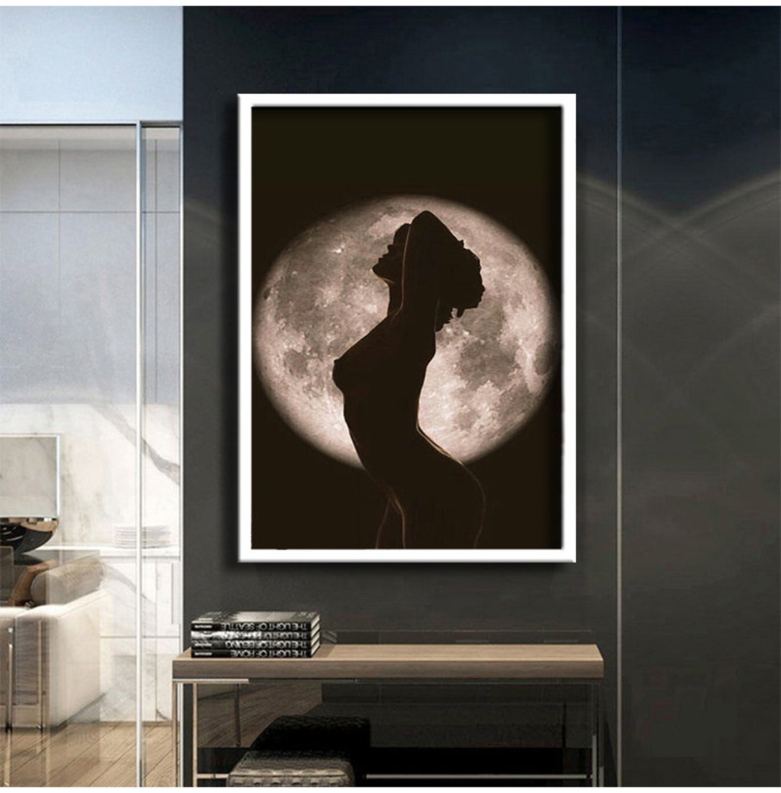 Nude Woman Silhouette Full Moon Night Dance Elegant Art Poster - Image 2