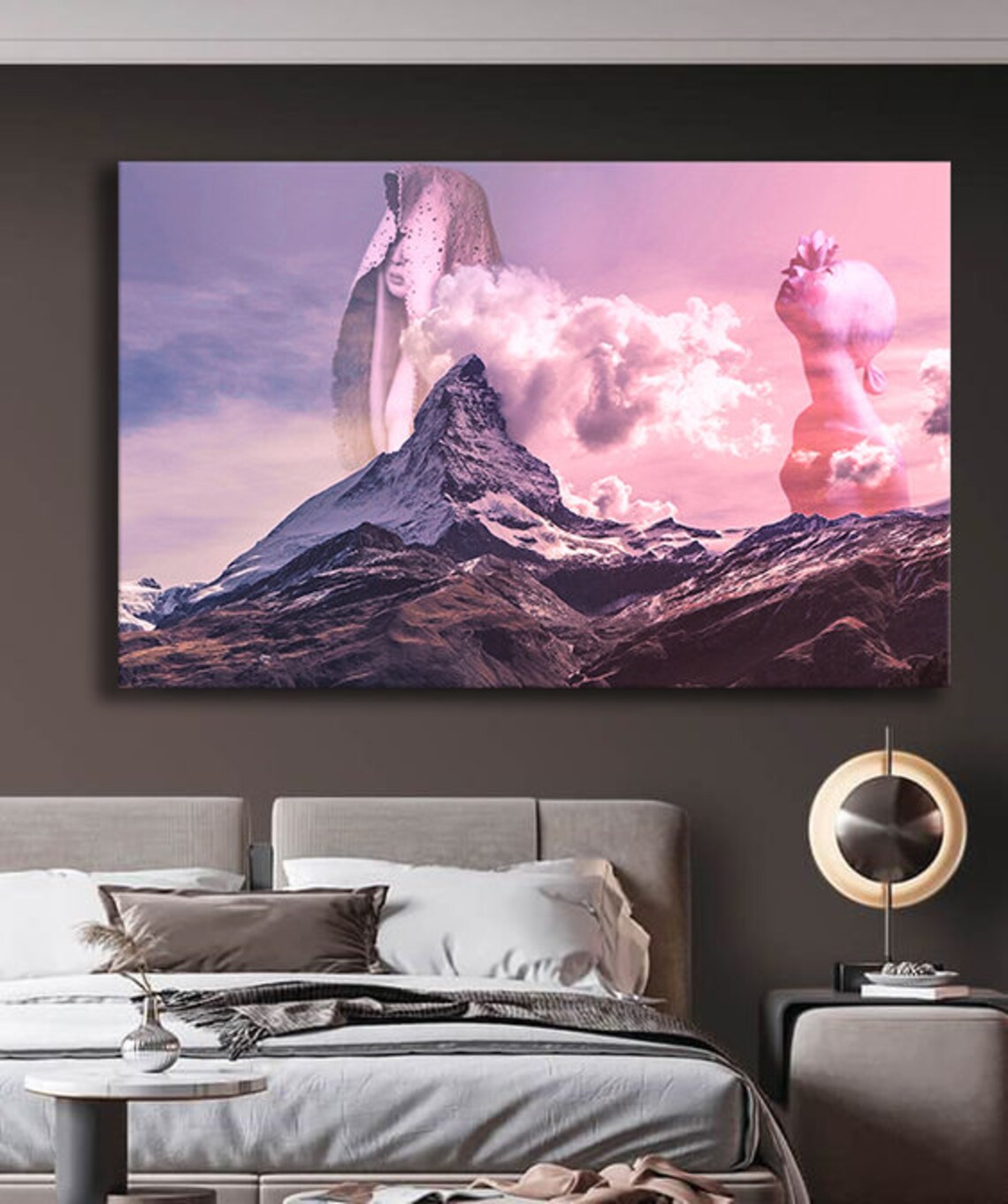 Matterhorn Alps Pink Sunset Clouds Surreal Woman Mountain Travel Poster - Image 2