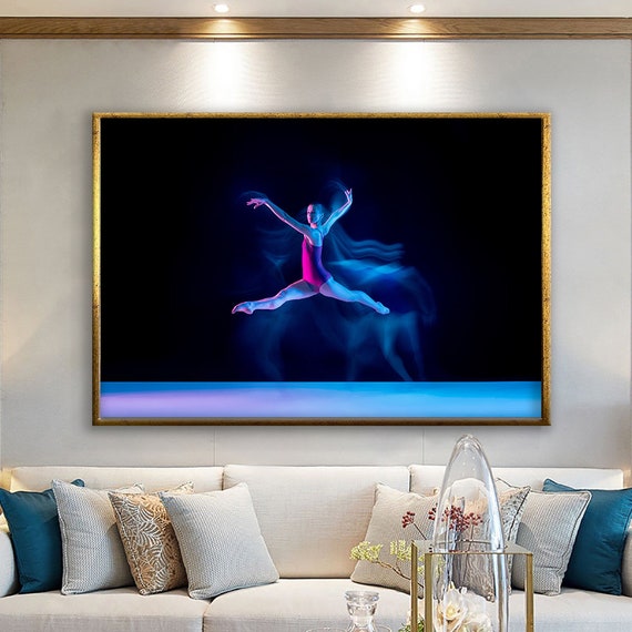 Dance Spirit Ballerina In Neon Lights Ballerina With Aesthetic Stance Print Wall Decor Ready To Hang Print