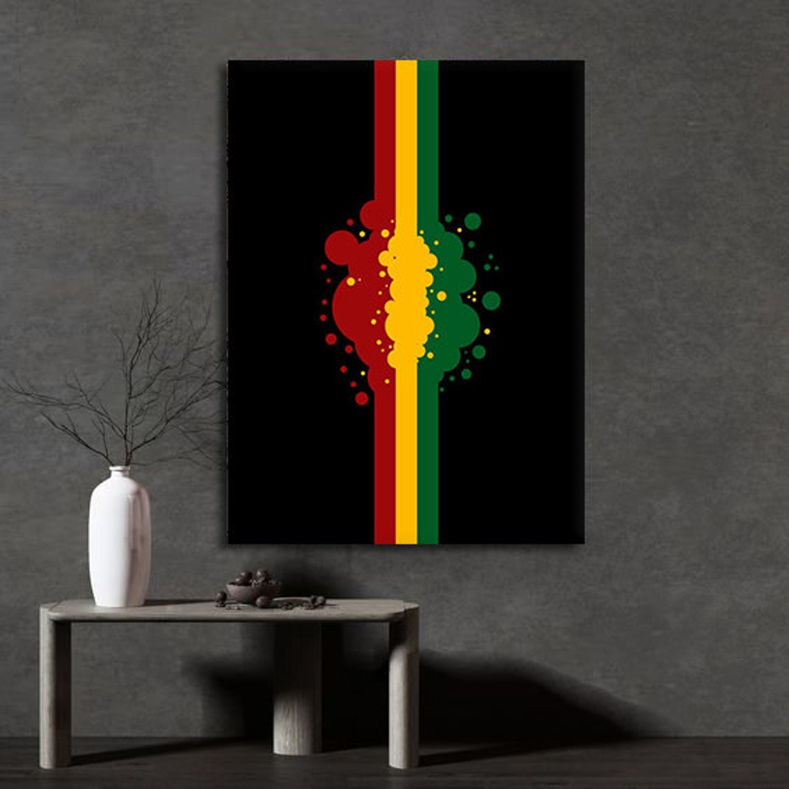 Red Yellow Green Stripes Paint Splatter Black Modern Art Poster - Image 4