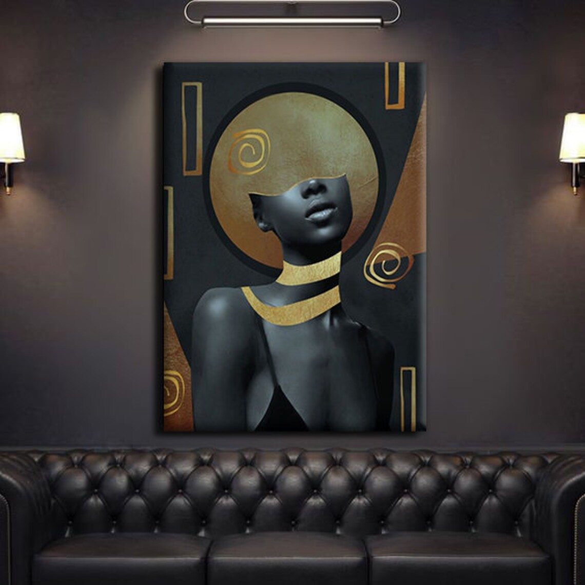 Elegant Black Woman Gold Mask Art Deco Modern Portrait Wall Print - Image 2