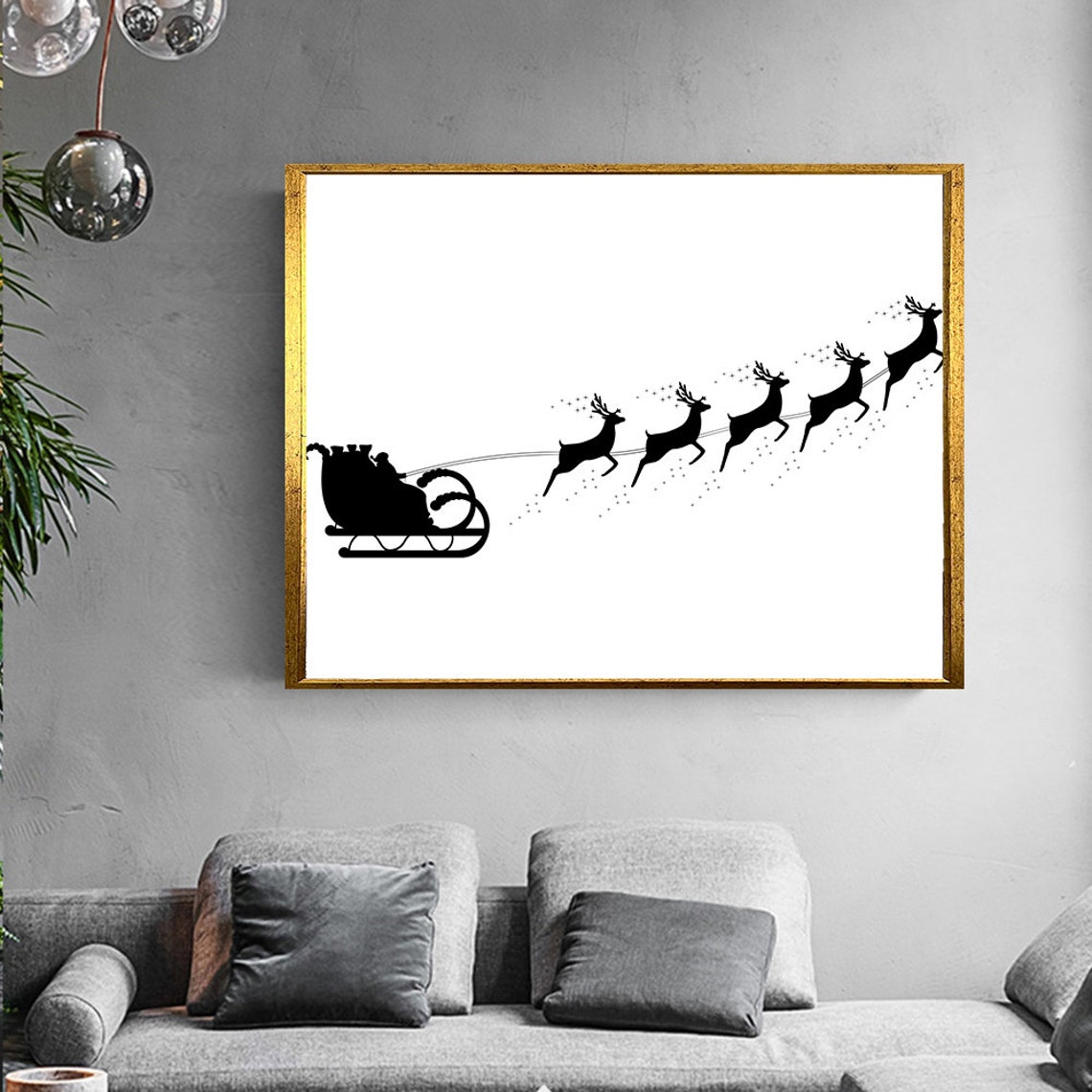 Santa Sleigh And Reindeer Silhouette Minimalist Christmas Wall Art - Image 4