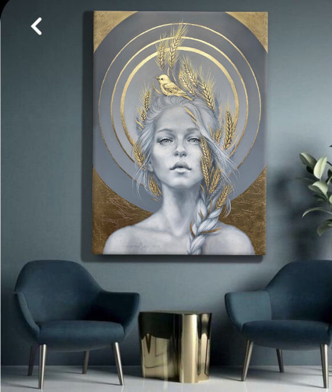 Golden Wheat Crown Woman Bird Halo Ethereal Portrait Art Print - Image 4