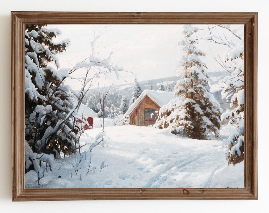 Vintage Winter Snowy Landscape Tree Art Print