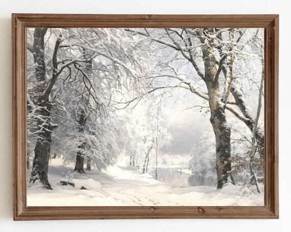 Snow Trees Vintage Winter Landscape Art Print