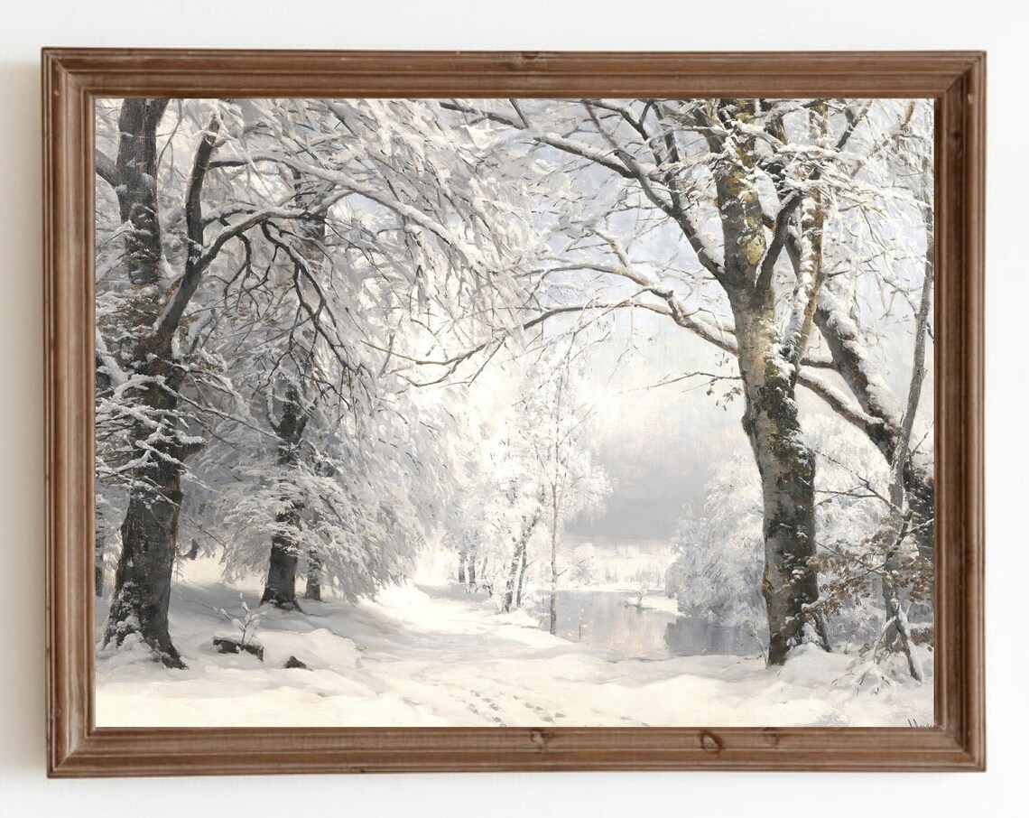 Snow Trees Vintage Winter Landscape Art Print