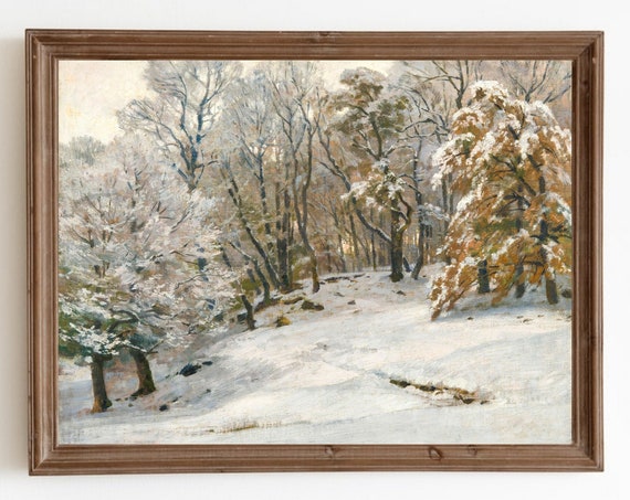 Vintage Snow Trees Winter Landscape Art Print