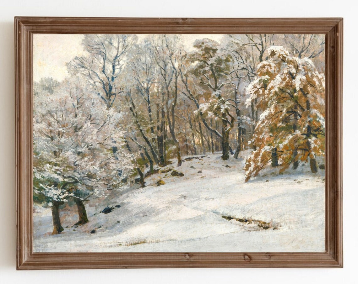 Vintage Snow Trees Winter Landscape Art Print
