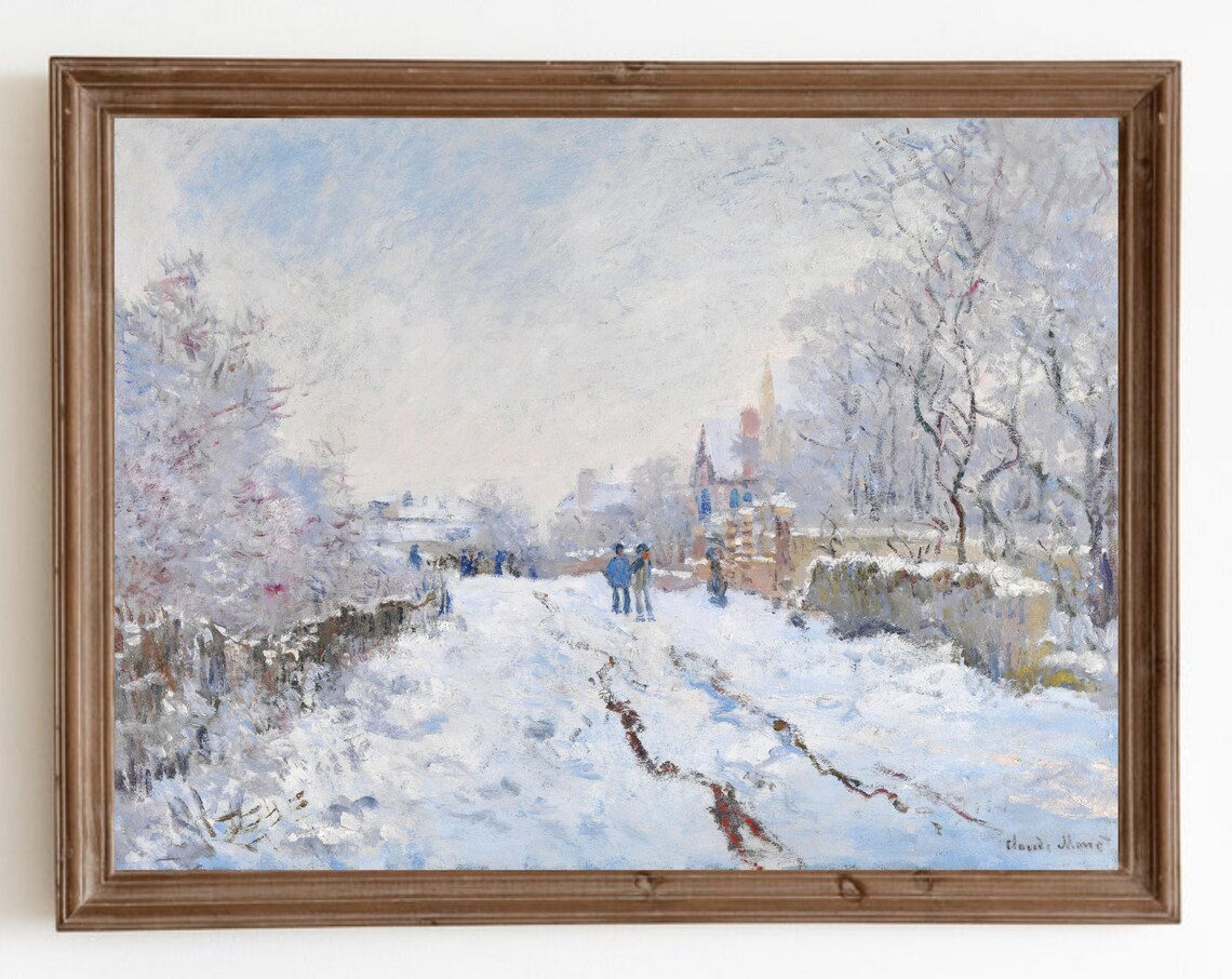 Vintage Winter Landscape, Snowy Holiday Art Print