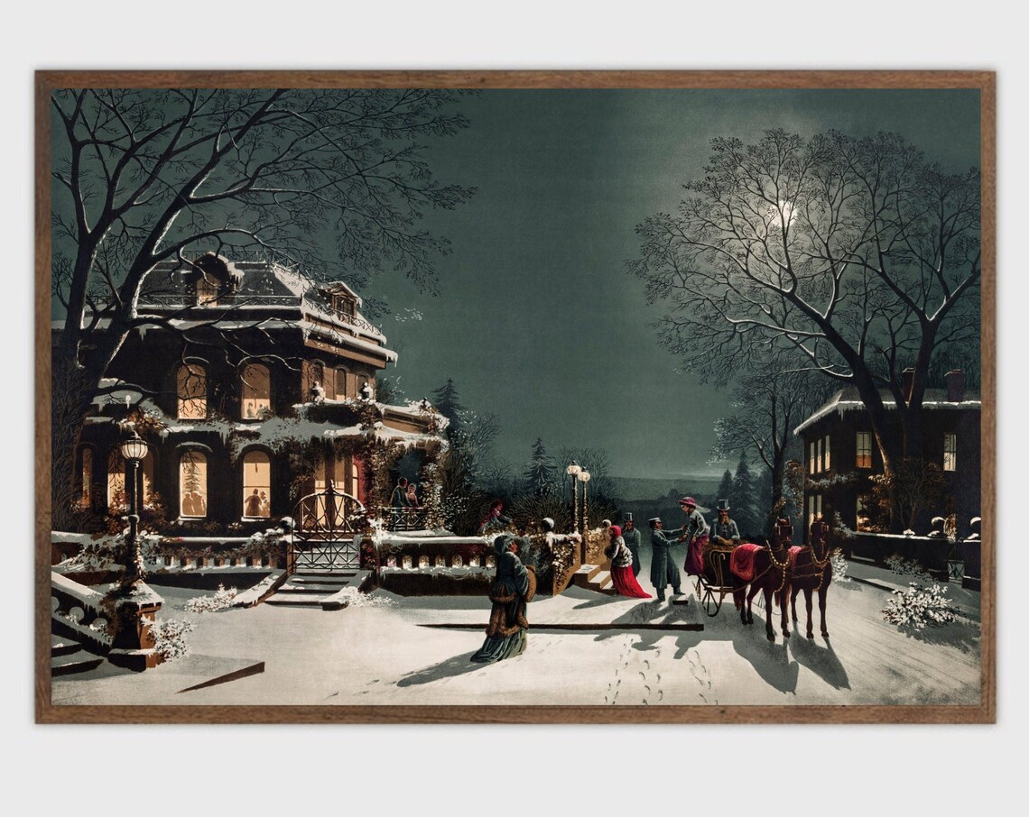 Christmas Eve Vintage Christmas Night Art Print