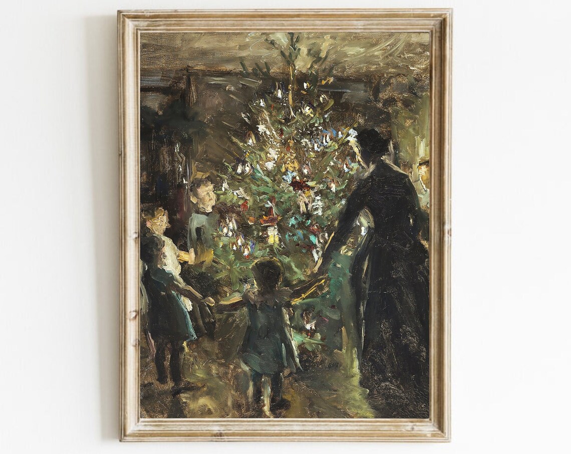 Vintage Christmas Tree Winter Painting Art Print