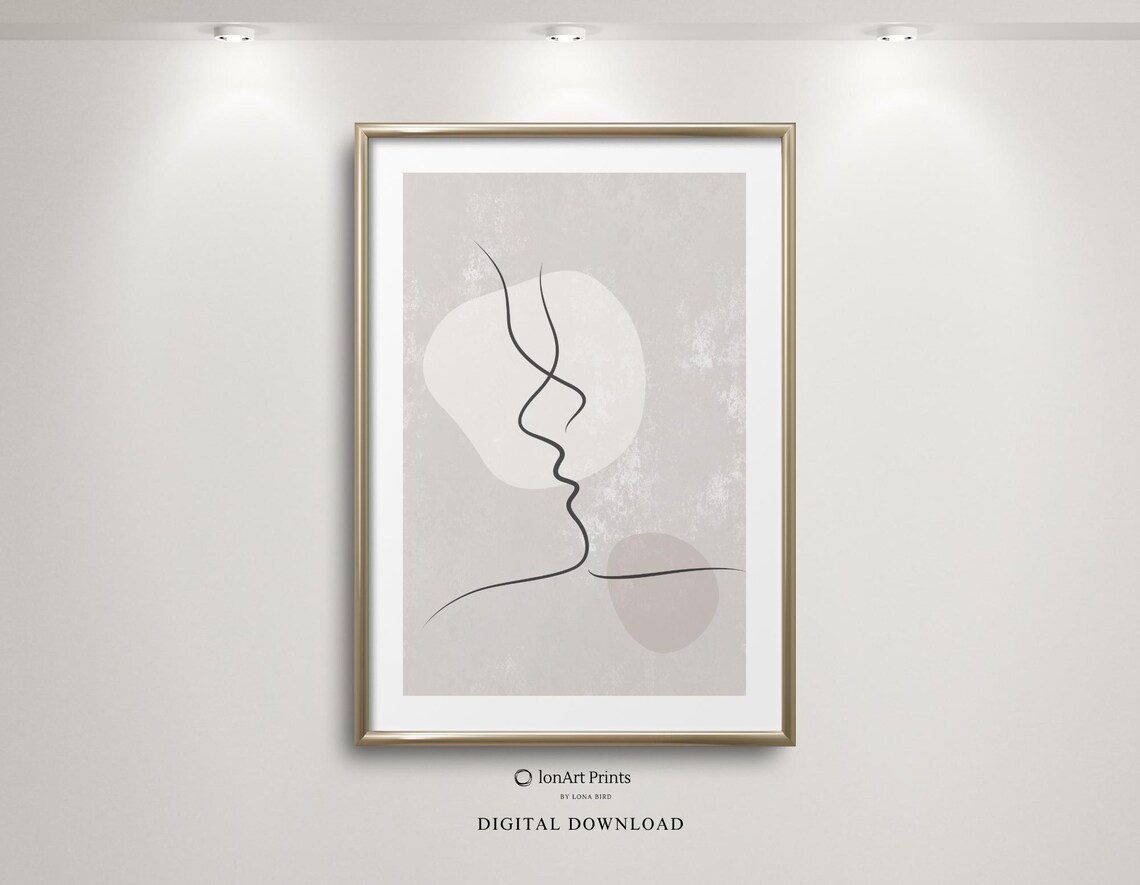 Kissing Line Art Wall Romantic Minimalist Abstract Face Neutral Modern Scandinavian Bedroom Decor