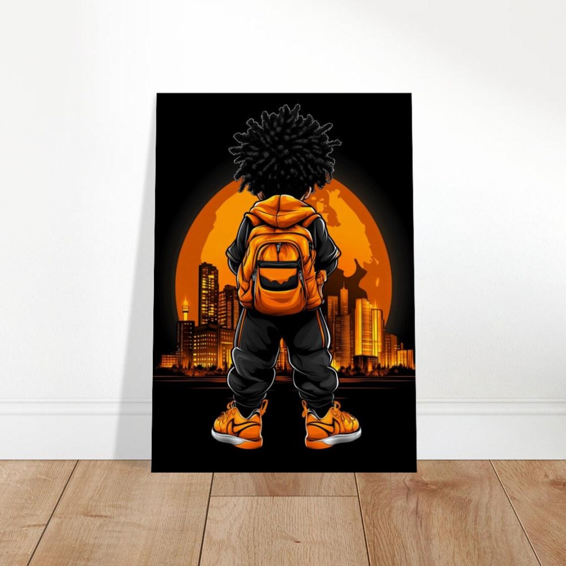 City Kid Orange Moon Night Skyline Street Style Urban Art Print