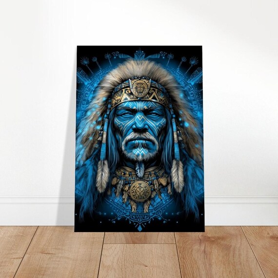 Mystic Guardian Tribal Chief Blue Spirit Power Portrait Poster