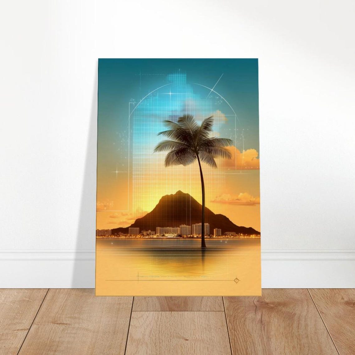 Diamond Head Honolulu Hawaii Palm Tree Sunset Tropical Poster