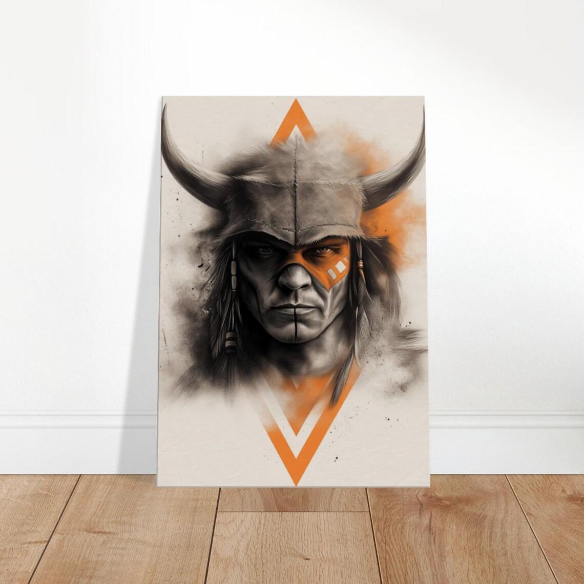 Horned Helmet Warrior Spirit Tribal Charcoal Portrait Poster