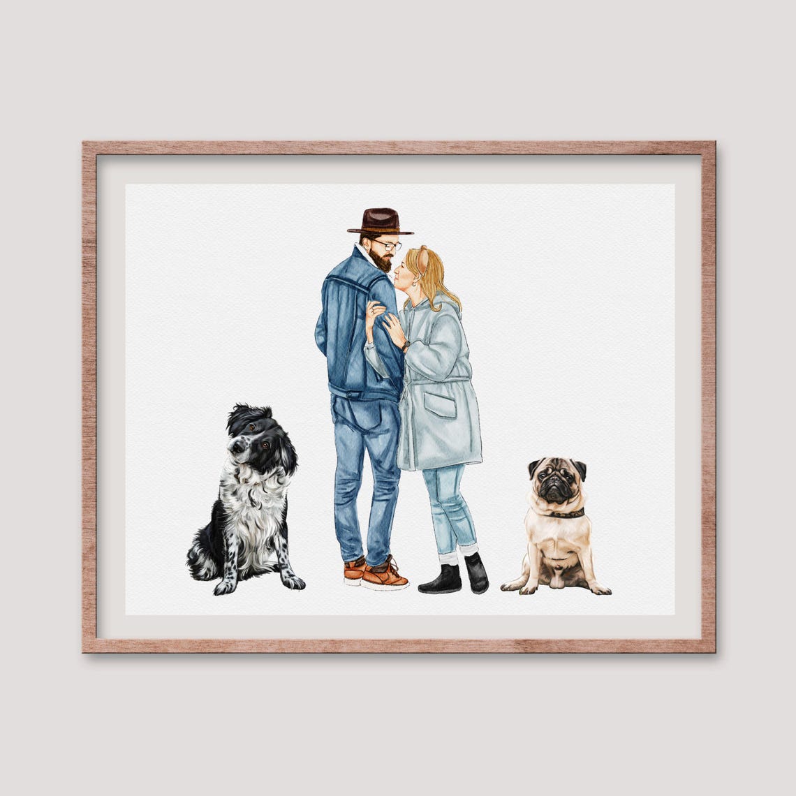 Custom Couple With Dog Portrait Couple And Pet Portrait Hand Painted Portrait From Photo Dog And Owner Portrait Painting Family With Dog