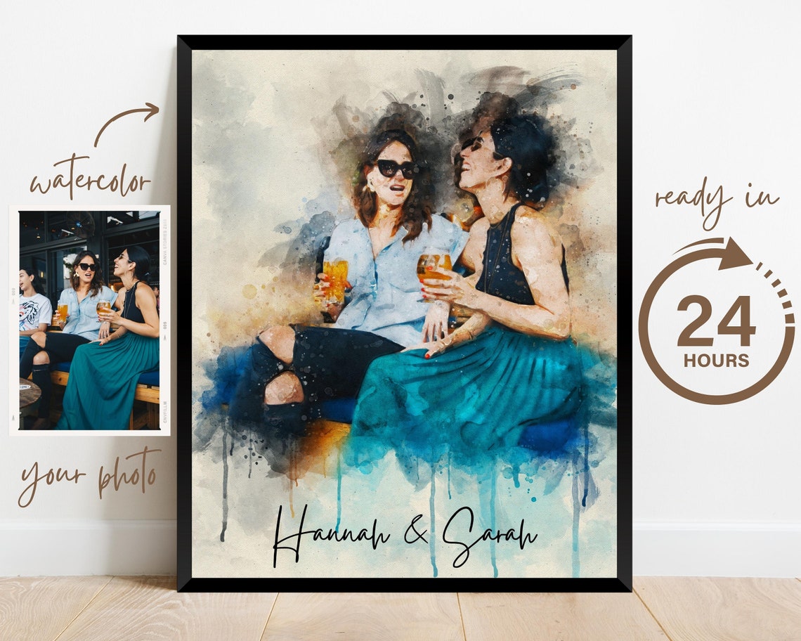 Gift For Mom Mother Grandma Family Portrait Mothers Day Custom Watercolor Portrait From Photo Mom Daughter Print Gift From Daughter - Image 3