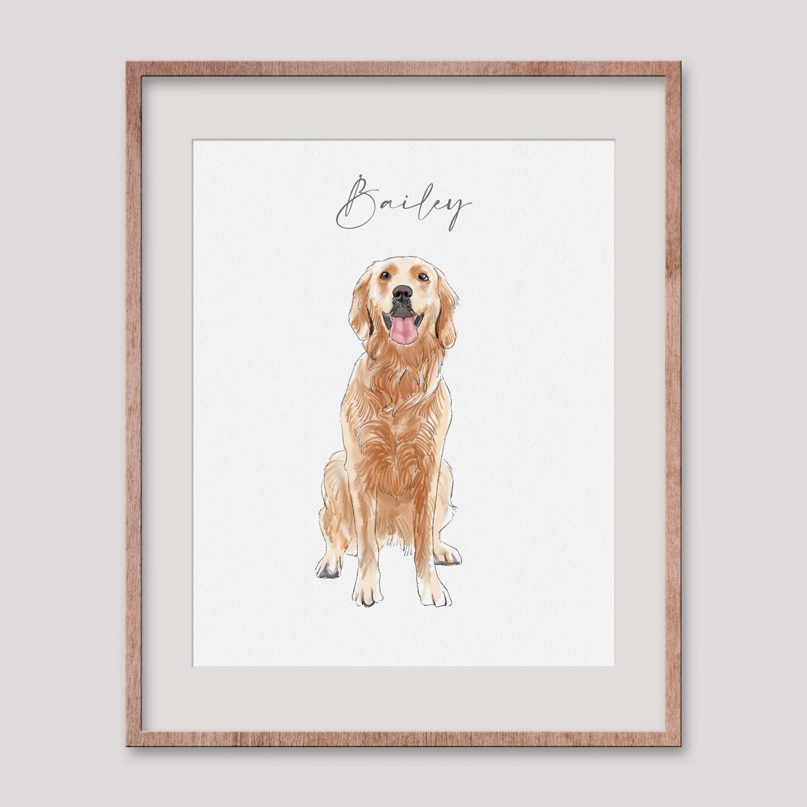 Bailey Golden Retriever Custom Watercolor Dog Portrait Print