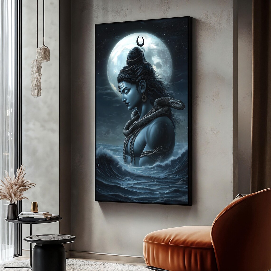 Lord Shiva Art Print, Serpent Moonlight Mystical